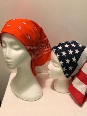 Orange & American Flag 2 Pack Bandana 100% Cotton Paisley Print One-Sided Scarf